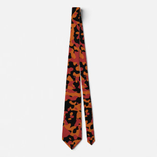 Crimson Red, Burnt Orange, and Black Camouflage Tie