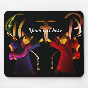 Crimson Red Cat and Navy Blue Grim Reaper Cat Mouse Mat