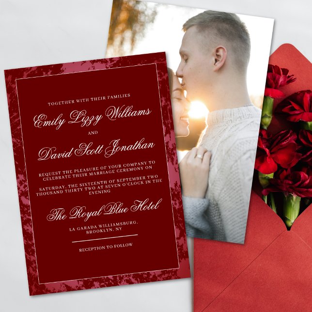 Crimson Red Classic Calligraphy Abstract Photo Invitation (Creator Uploaded)