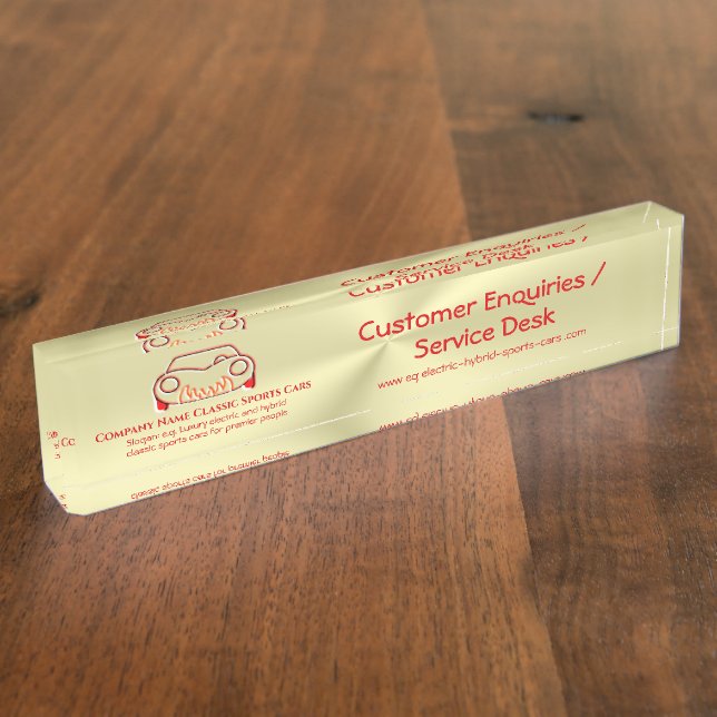 Crimson red classic luxury sports car logo on gold nameplate (Side)