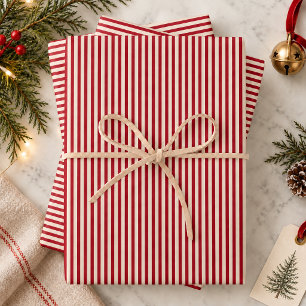 Crimson Red Cream Classic Preppy Holiday Stripes Wrapping Paper Sheet