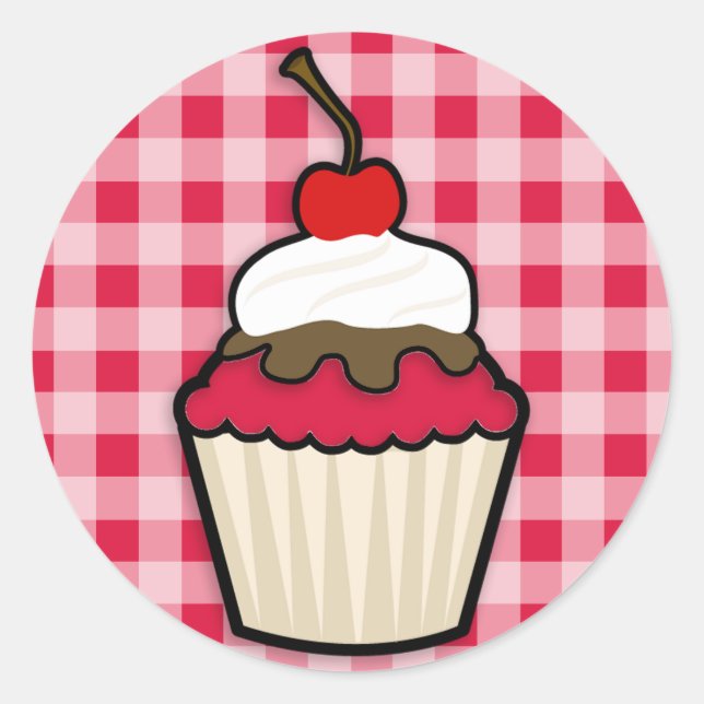 Crimson Red Cupcake Classic Round Sticker (Front)