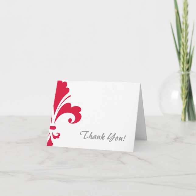 Crimson Red Fleur de lis Thank You Card (Front)