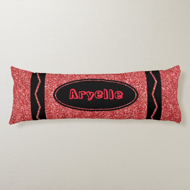 Crimson Red Glitter Crayon Custom Name Body Pillow (Front)