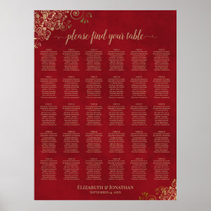 Crimson Red & Gold 30 Table Wedding Seating Chart