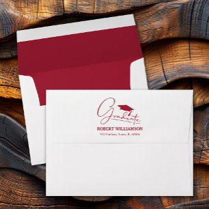 Crimson Red Graduation Cap Return Address Envelope