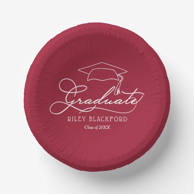 Crimson Red Graduation Party Paper Plate (Front)