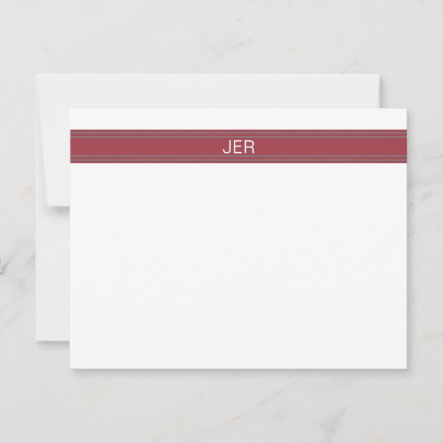 Crimson Red, Grey White Monogrammed Name Initials Card (Front)