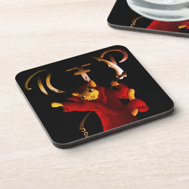 Crimson Red Grim Reaper Cat Coaster (Left Side)
