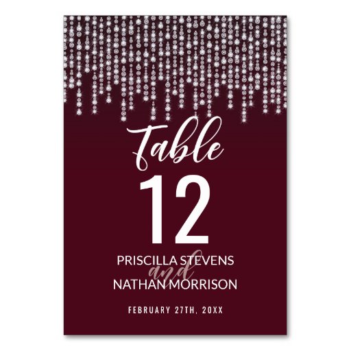 Image of Crimson Red Hanging Diamond Lights Table Number