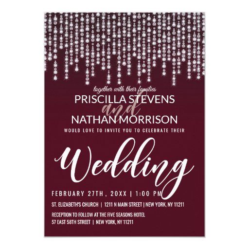 Image of Crimson Red Hanging Diamond Lights Wedding Invitation