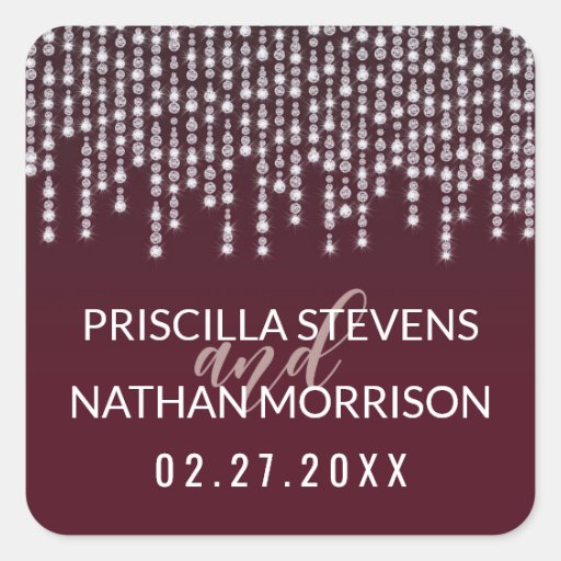 Image of Crimson Red Hanging Diamond Lights Wedding Square Sticker