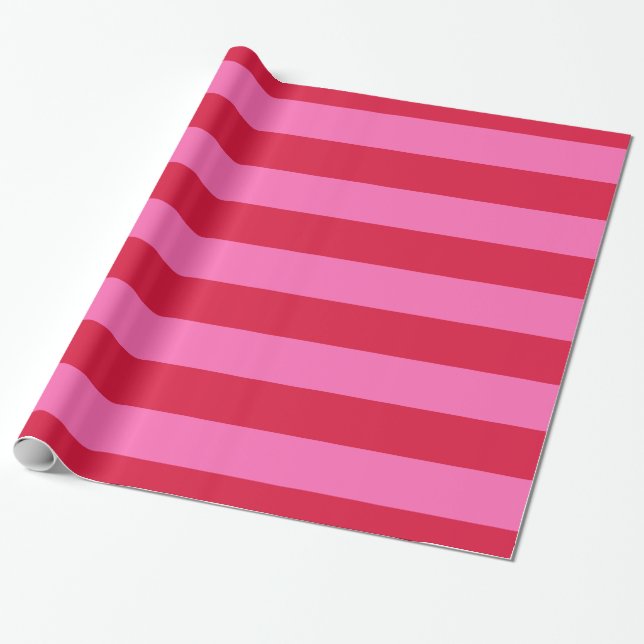 Crimson Red, Hot Pink #2 XL Preppy Stripe 1X Wrapping Paper (Unrolled)