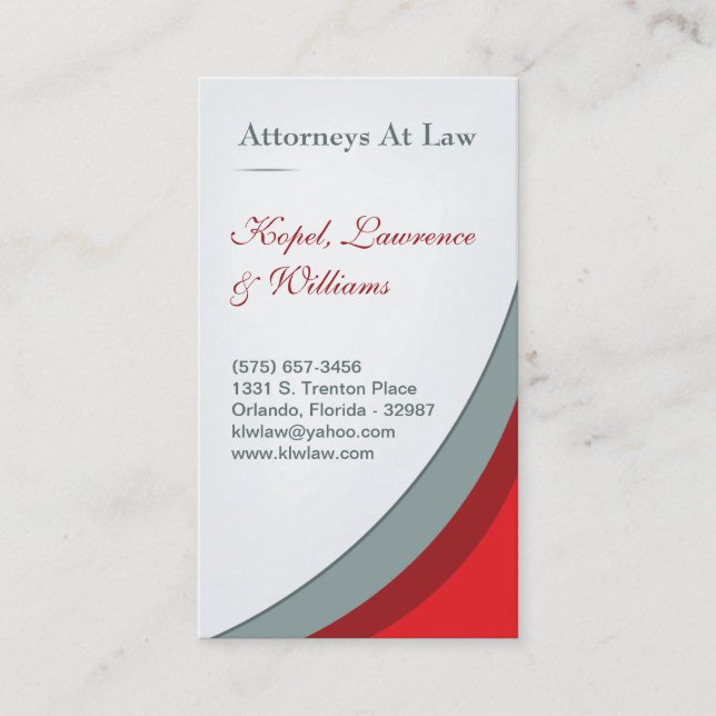 Crimson Red Law Firm Legal Corporate Business Card (Front)