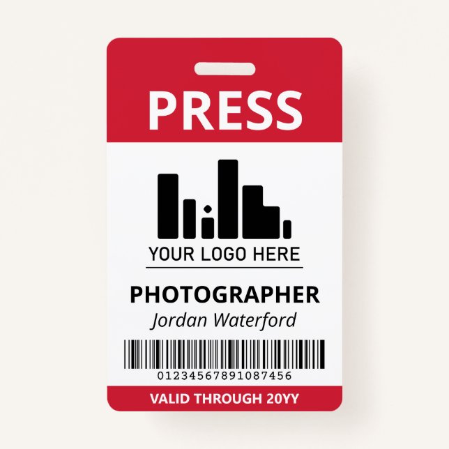 Crimson Red Logo Bar Code Press ID ID Badge (Front)