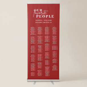 Crimson Red Minimalist Wedding Seating Chart Retractable Banner