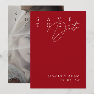 Crimson Red Modern Photo Wedding Save The Date