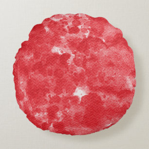 Crimson Red Modern Watercolor Texture Round Cushion