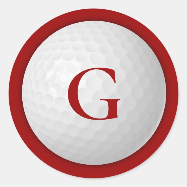 Crimson Red Monogram Golf Ball Classic Round Sticker (Front)
