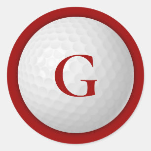 Crimson Red Monogram Golf Ball Classic Round Sticker