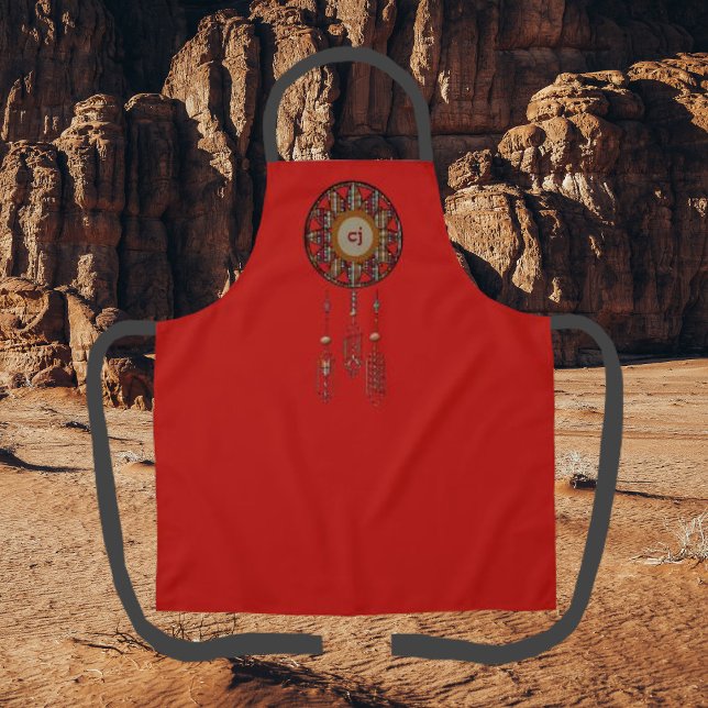 Crimson Red Monogrammed Apron with Dreamcatcher (Creator Uploaded)