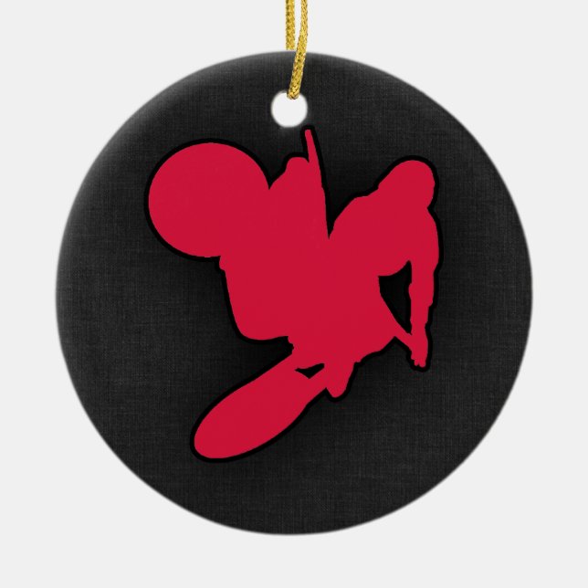 Crimson Red Motocross Ceramic Tree Decoration (Front)