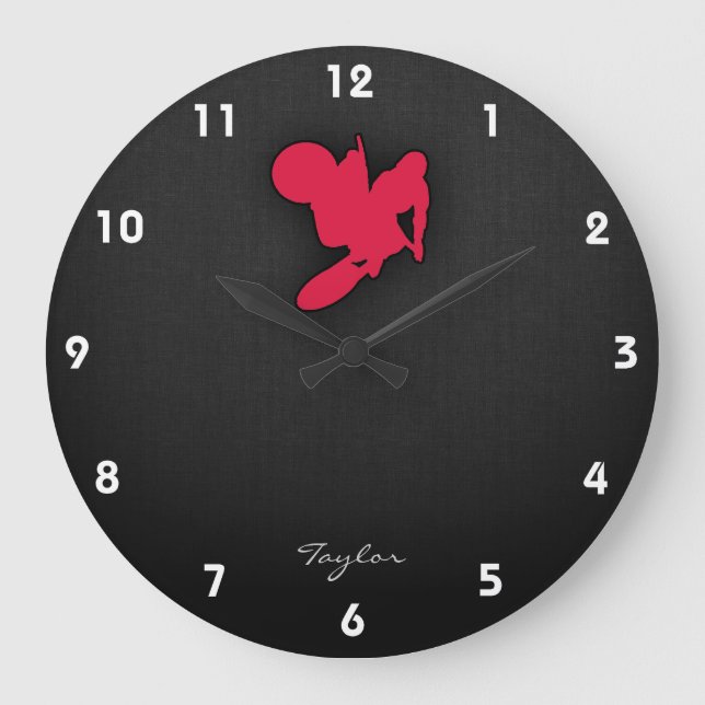 Crimson Red Motocross Large Clock (Front)