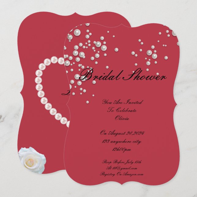 crimson red pearl bridal shower invitation (Front/Back)