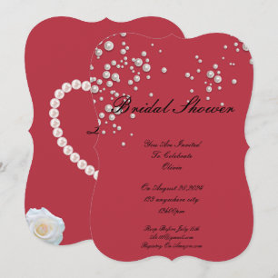 crimson red pearl bridal shower invitation