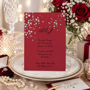 crimson red pearl bridal shower invitation