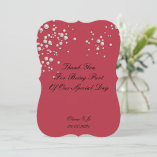 CRIMSON RED PEARL THANK YOU CARD FOR WEDDING