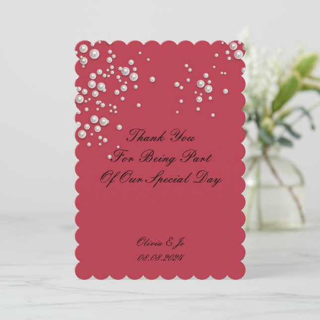 CRIMSON RED PEARL THANK YOU CARD FOR WEDDING (Standing Front)