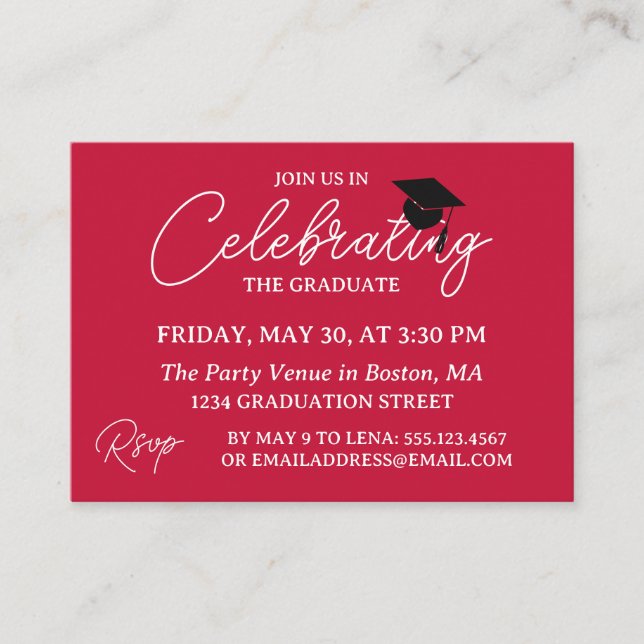 Crimson Red Photo Mini Graduation Party Invite (Front)