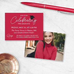 Crimson Red Photo Mini Graduation Party Invite