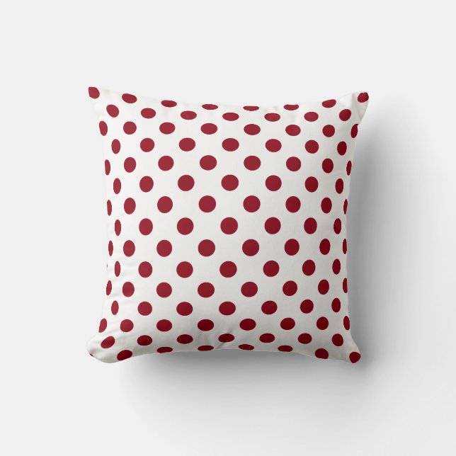 Crimson Red Polka Dots Circles Cushion (Front)