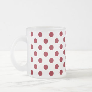 Crimson Red Polka Dots Circles Frosted Glass Coffee Mug