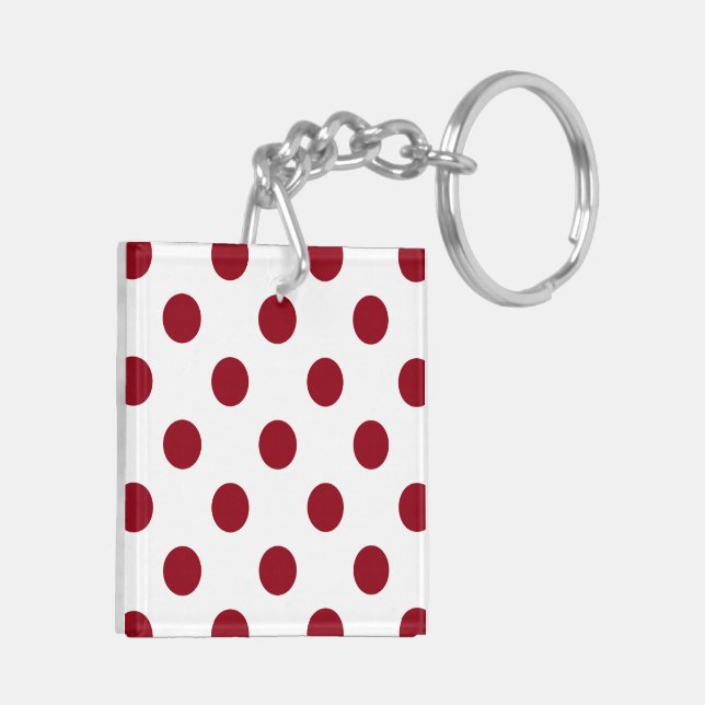 Crimson Red Polka Dots Circles Key Ring (Back Left)