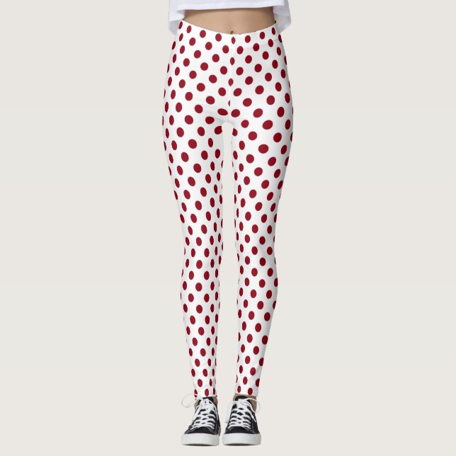 Crimson Red Polka Dots Circles Leggings (Front)
