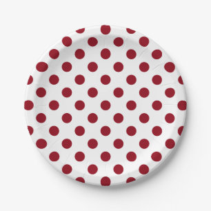 Crimson Red Polka Dots Circles Paper Plate