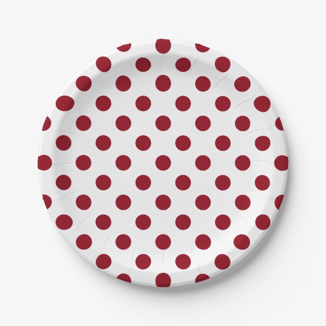 Crimson Red Polka Dots Circles Paper Plate (Front)