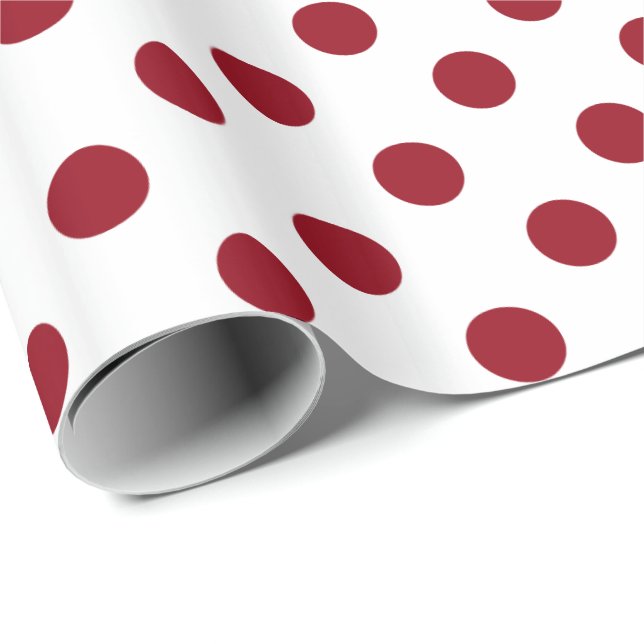 Crimson Red Polka Dots Circles Wrapping Paper (Roll Corner)