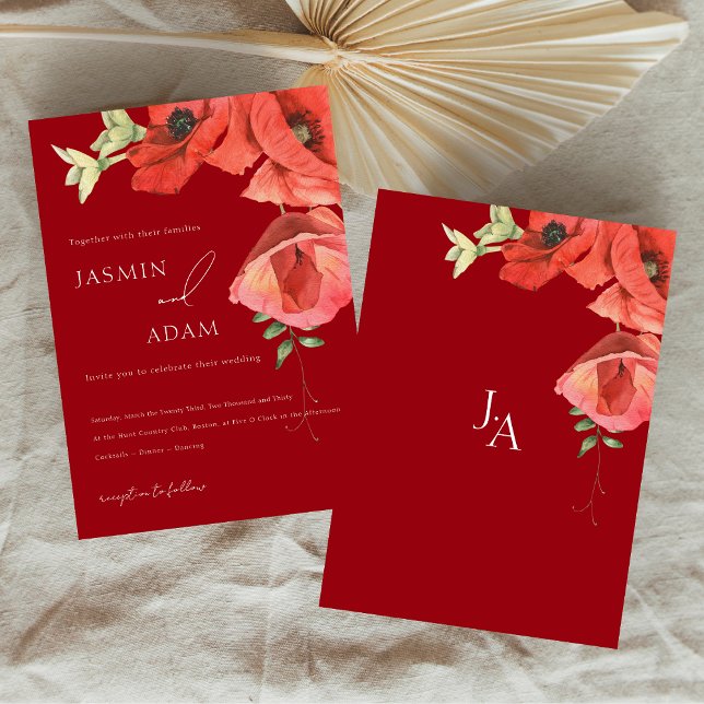 Crimson Red Poppies Floral Wedding Invitation (Crimson Red Poppies Floral Wedding Invitation)