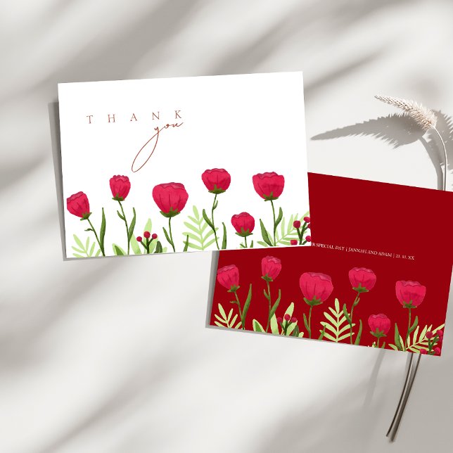 Crimson Red Poppies Flowers Wedding Thank You Card (Crimson Red Poppies Flowers Wedding Thank You Card)