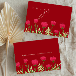 Crimson Red Poppies Wildflowers Wedding Thank You Card