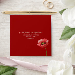 Crimson Red Poppy Floral Monogram Wedding Envelope
