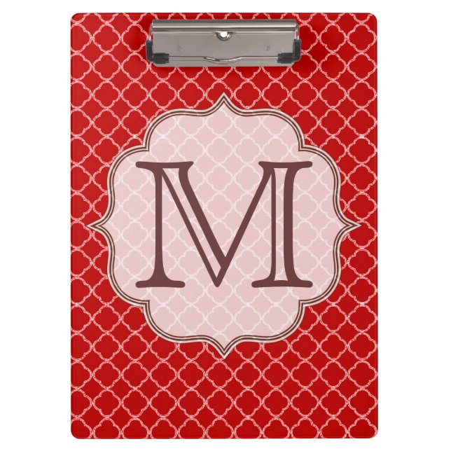 Crimson Red Quarterfoil Latti Monogram Clip Board (Front)