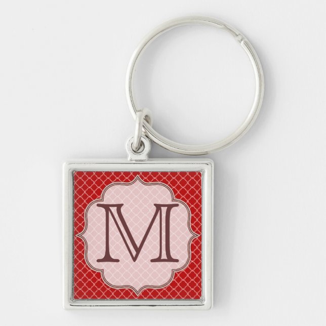 Crimson Red Quarterfoil Latti Monogram Key Chain (Front)