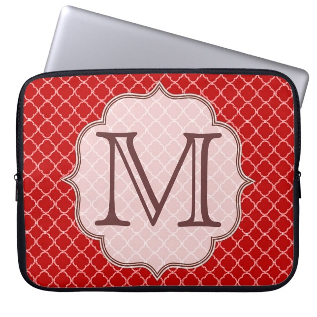 Crimson Red Quarterfoil Monogram 15" Laptop Case (Front)