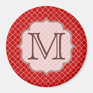 Crimson Red Quarterfoil Monogram Initial Magnet