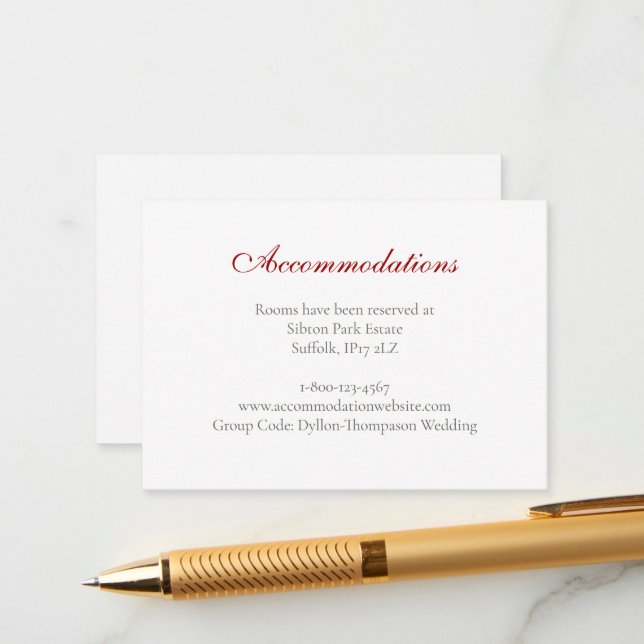Crimson Red Rose Lace Wedding Accommodation Enclosure Card (Front/Back In Situ)